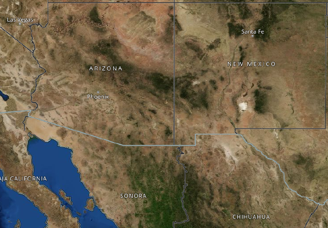 Satelliten-Aufnahme von New Mexico, Arizona und dem Norden Mexikos